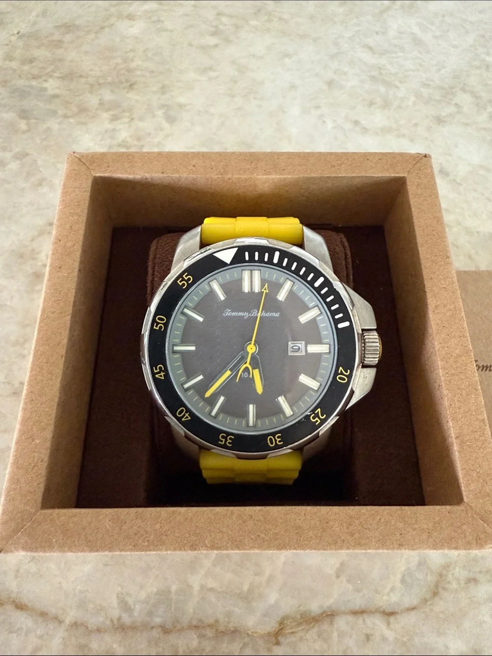 Tommy Bahama Yellow Silicone Strap Dive-Style Watch